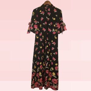 IMNYC ISAAC MIZRAHI Floral Printed Dress on Black Background Size M/M